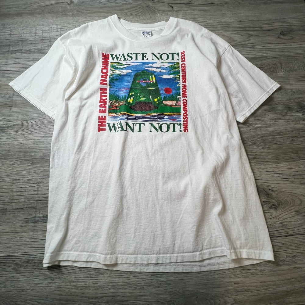 Gildan Earth Machine T Shirt Mens XL White Compost Graphic Eco Friendly Vintage